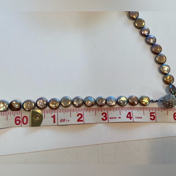 Freshwater coin pearls, purple iridescent, about 1/2” diameter each, silk, 60” - Picture 9 of 12